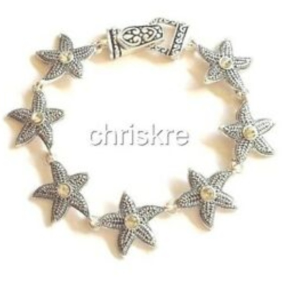 Silver Starfish Charm Bracelet Crystal Sea Life - Picture 2 of 7